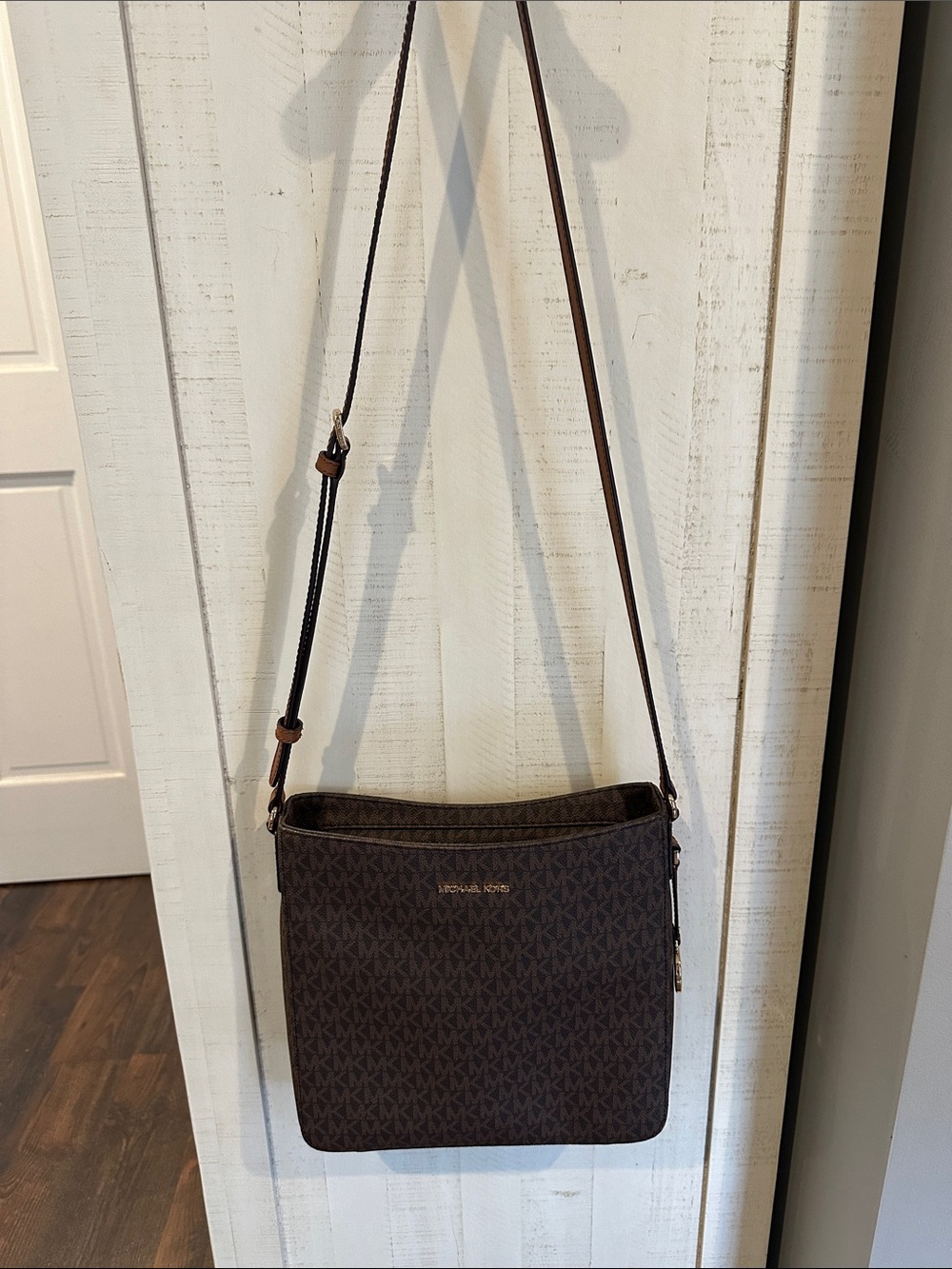Michael Kors Dark Brown Signature Monogram Crossbody Bag